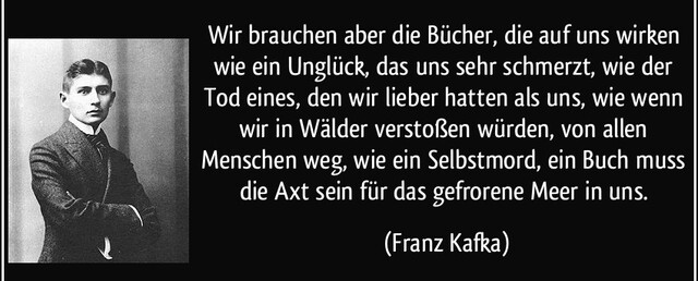 zitat wir brauchen aber die bucher die auf uns wirken wie ein ungluck das uns sehr schmerzt wie der franz kafka 226909
