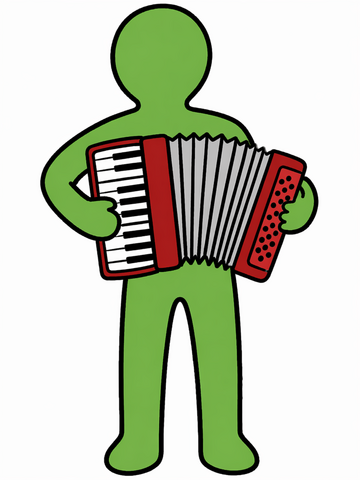 Grüne Figur mit Akkordeon